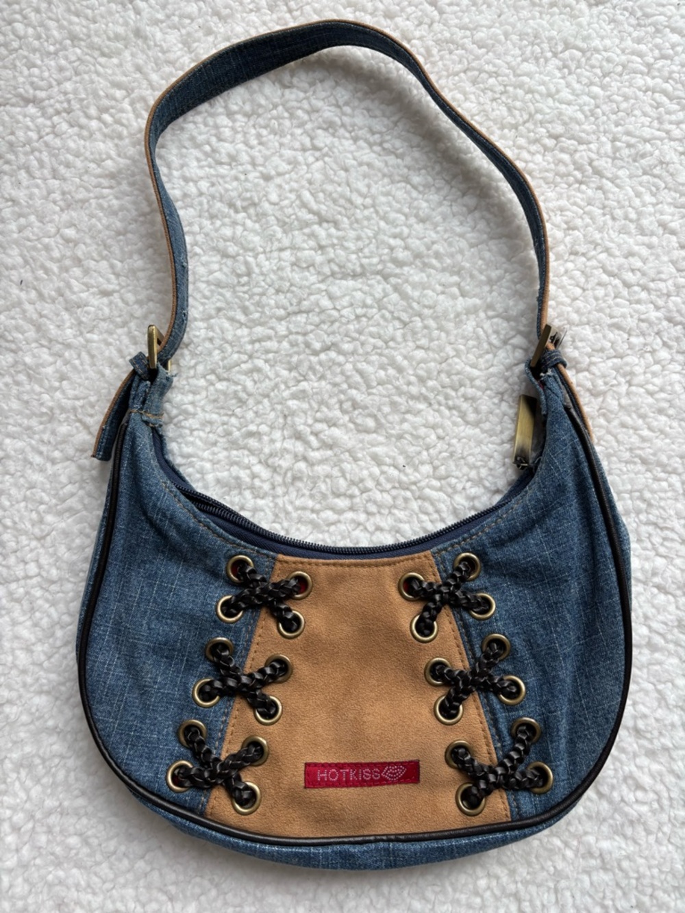 Hot Kiss Vintage Y2K Denim and Camel with Lace Shoulder Bag